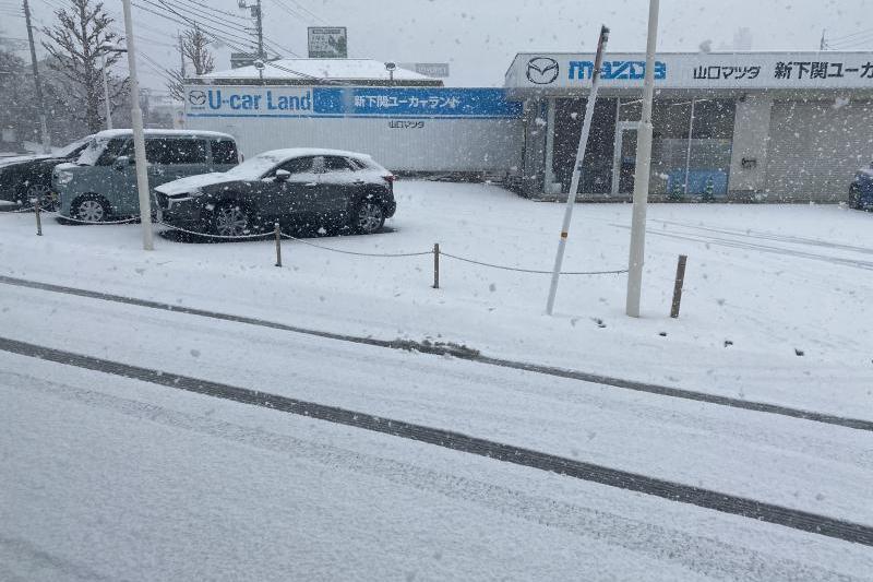 本日の新下関店の様子です。新幹線が運休するぐらいの積雪です。