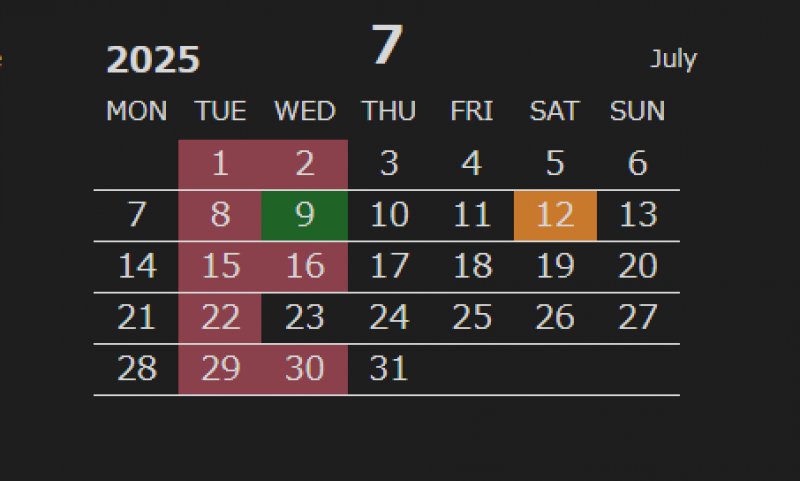 ７月カレンダー