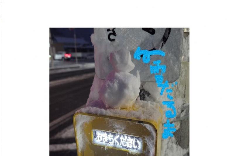 横断歩道に誰かが作った雪だるま
